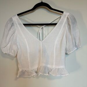 1. State White puff Sleeve Blouse V back